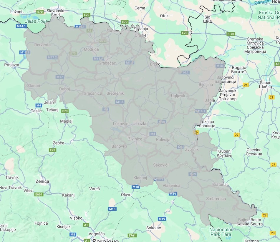 Mapa Sjeveroistočna Bosna